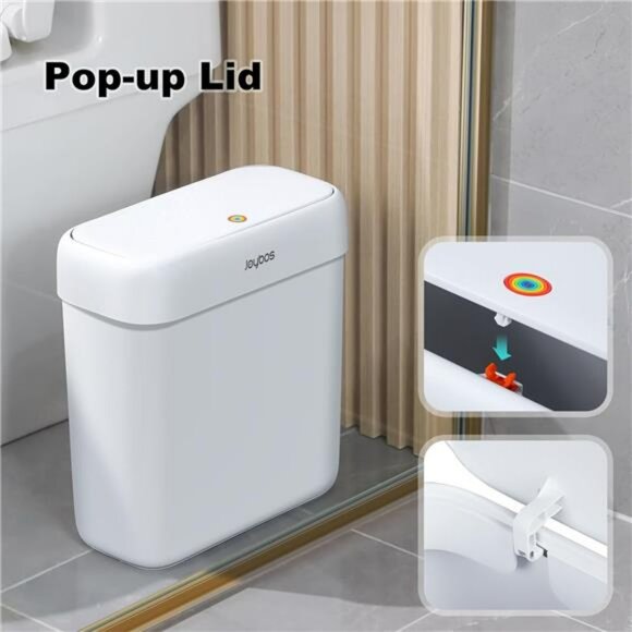 Slim Bathroom Trash Can with Lid Small 2.7 Gallon Press Top Garbage Bin - Picture 3 of 7
